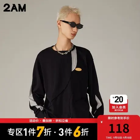 卡宾潮牌2AM结构设计时尚拼接宽松落肩长袖T恤商品大图