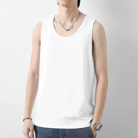 纯棉背心男士夏季纯色白色宽肩无袖t恤健身运动坎肩篮球跨栏吊带商品大图