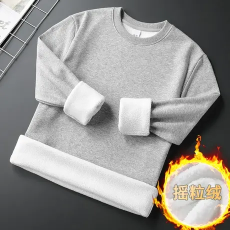 摇粒绒长袖t恤男潮流秋冬保暖内搭打底衫加绒加厚宽松圆领上衣服商品大图