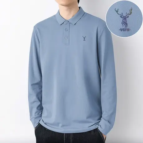 珠地棉polo衫翻领长袖t恤男有领商务保罗带领打底衫鹿头印花体恤图片