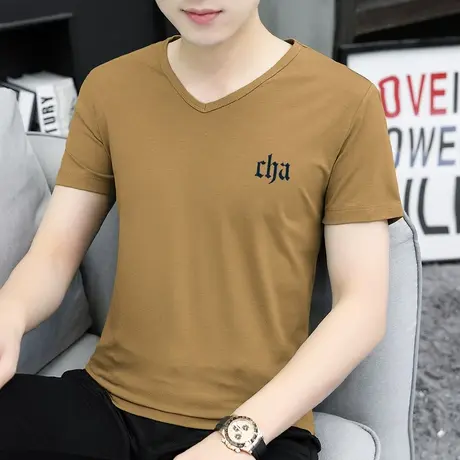 莫代尔冰丝t恤男短袖2023新款V领上衣服夏季半袖透气速干凉感体恤商品大图