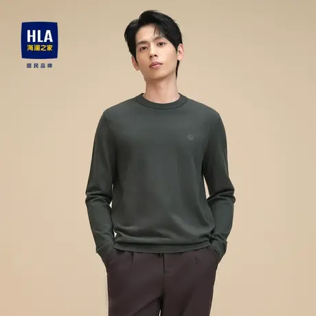 HLA/海澜之家圆领长袖针织衫23秋季新款圆领绣花修身含羊毛毛衣男商品大图