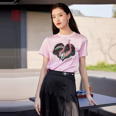 EP雅莹高端系列 桑蚕丝斜纹缎创意印花短袖T恤 商场同款5308A商品大图