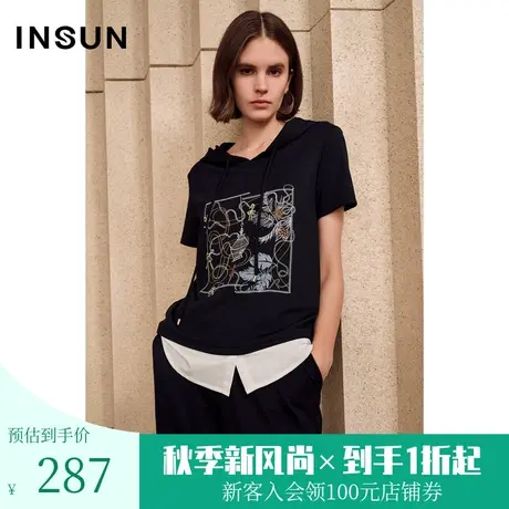 恩裳夏时尚撞色拼接流行绣花舒适无龄化设计T恤图片