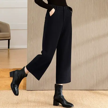 七分毛呢阔腿裤女秋冬2023新款冬季羊毛女裤八分裤休闲九分直筒裤图片