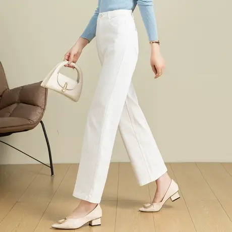 窄版阔腿牛仔裤女白色裤子2023新款夏季薄款天丝女裤冰丝九分直筒商品大图