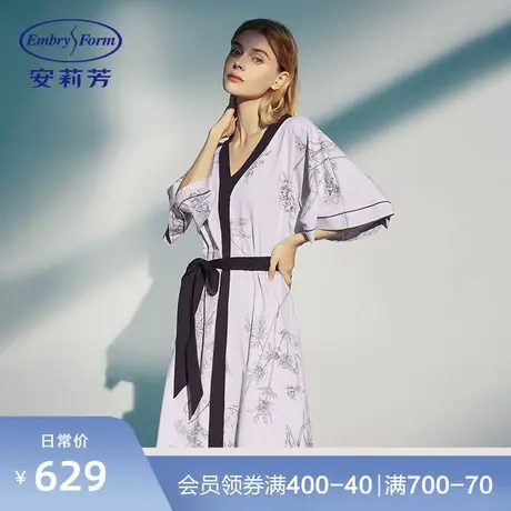 安莉芳薄款纯棉印花V领睡裙女士舒适短袖系带家居裙EL00458图片