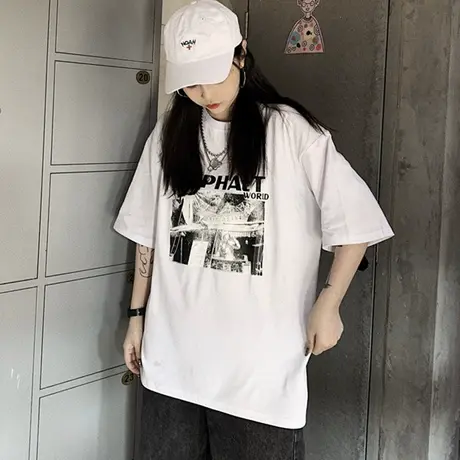 网红短袖t恤女2021新款夏季宽松韩版bf慵懒风ins超火半袖上衣服潮商品大图