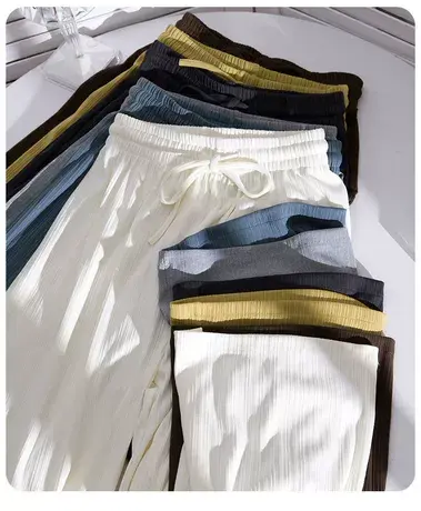 特大码300斤冰丝紫色阔腿裤女春秋夏季薄款慵懒风高腰垂感休闲裤商品大图