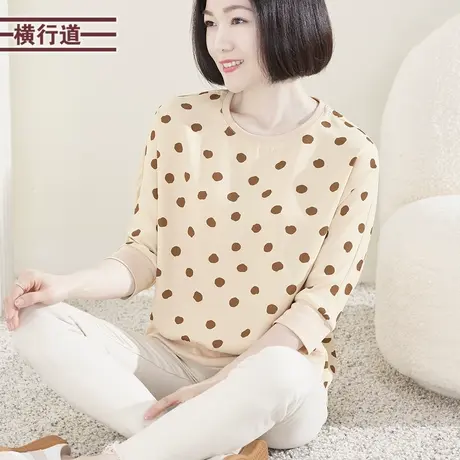 圆领波点中袖宽松雪纺2023新款休闲简约T恤外穿七分袖大码妈妈女商品大图