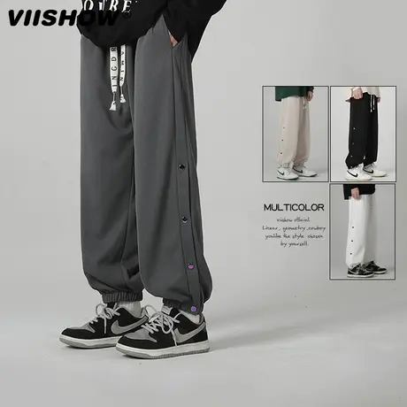 VIISHOW街头春秋排扣束脚卫裤男潮牌宽松阔腿休闲九分百搭运动裤商品大图