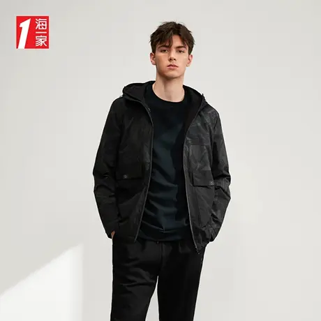 海一家休闲两面穿外套2023秋季新款连帽时尚拼色青春夹克男图片