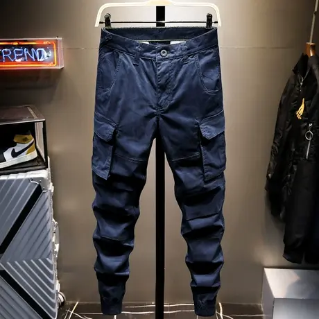 春夏季工装裤男潮牌休闲长裤男小脚宽松束脚裤子男韩版潮流青少年商品大图