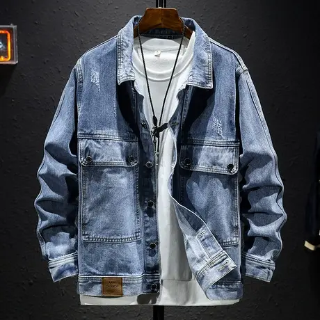 春秋款潮牌工装外套男宽松休闲大码牛仔夹克男装上衣服男褂子韩版商品大图