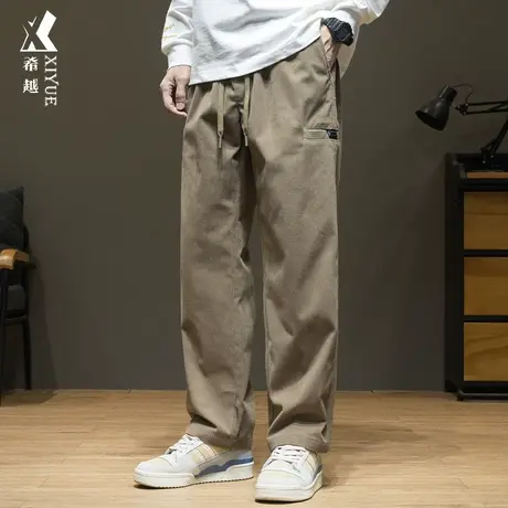 希越灯芯绒休闲裤男款秋季宽松大码长裤美式复古工装口袋直筒裤子商品大图