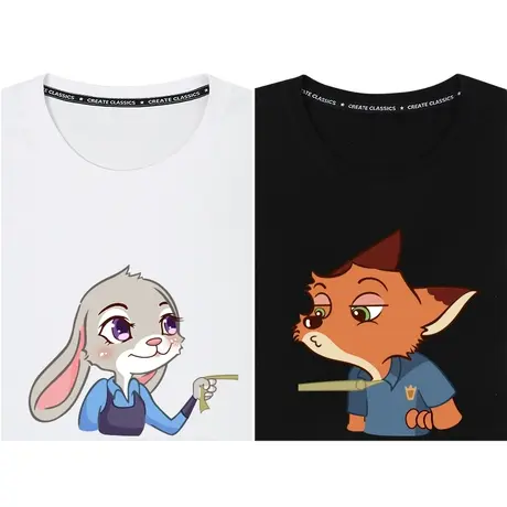 秀洛狐狸兔子不一样情侣装2023新款衣服roora高级感特别的短袖T恤图片