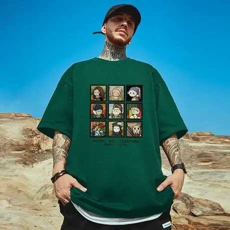 美式潮牌ins男短袖潮流宽松加大码情侣装oversize高街重磅半袖T恤商品大图