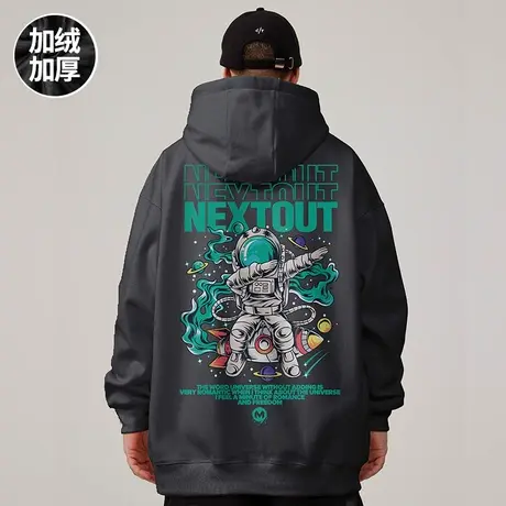 加肥加大码nasa潮牌宇航员胖子宽松连帽卫衣加绒男潮流套头衫潮商品大图