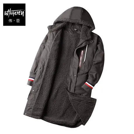 伟臣潮流大码男士冬季加绒风衣胖子加肥加大中长款加厚休闲外套男图片