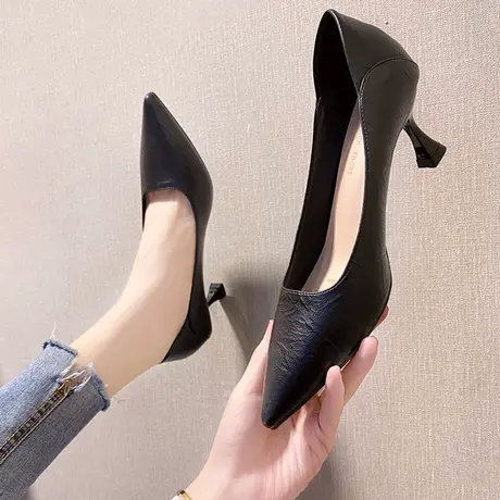 单鞋女2023春新款软皮透气职业高跟鞋时尚尖头细跟两穿女鞋ins潮图片