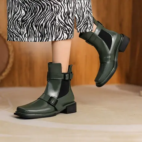 切尔西靴2023年秋冬季新款马丁靴女英伦风粗跟短靴厚底弹力烟筒靴商品大图