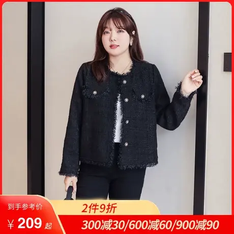 绮娑大码女装外套短款2024年春冬季新款高级感百搭黑色显瘦胖MM商品大图
