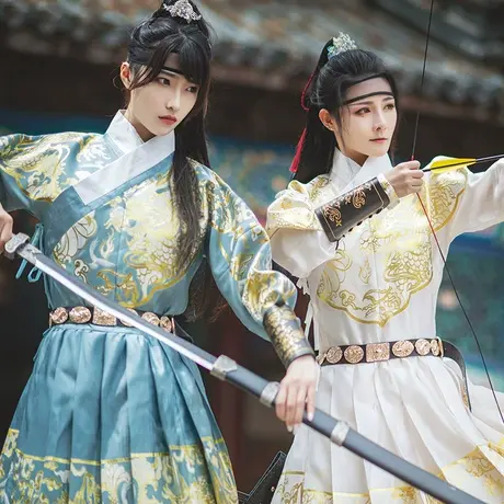 【如梦霓裳丨瑞龙吟】原创情侣装汉服男女妆花织金飞鱼服明制贴里图片
