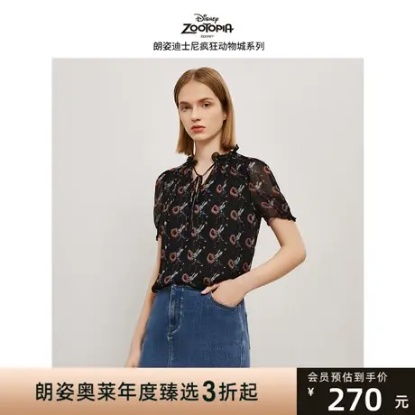【迪士尼疯狂动物城系列】朗姿短袖通勤上衣女2023年夏季新款衬衫图片