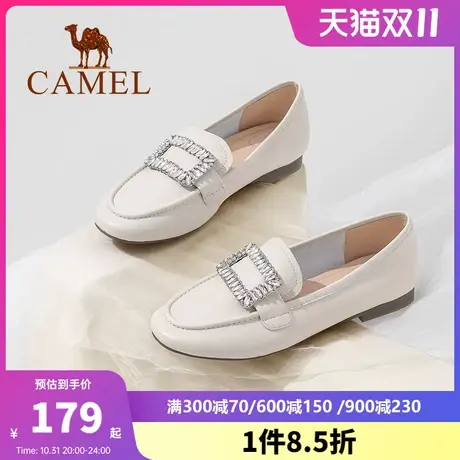 骆驼女鞋2023年春季新款时尚百搭象牙白平底单鞋马衔扣小皮鞋女图片