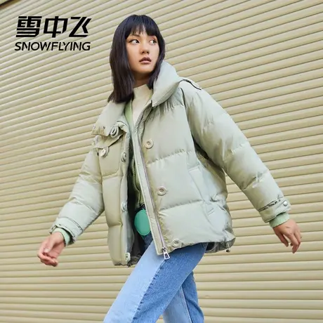 雪中飞2023秋冬新款时尚休闲系列纽扣女小众短款保暖羽绒服商品大图