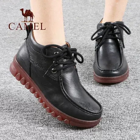 Camel/骆驼女鞋冬季款加绒保暖舒适休闲平底真头层牛皮妈妈女靴子商品大图