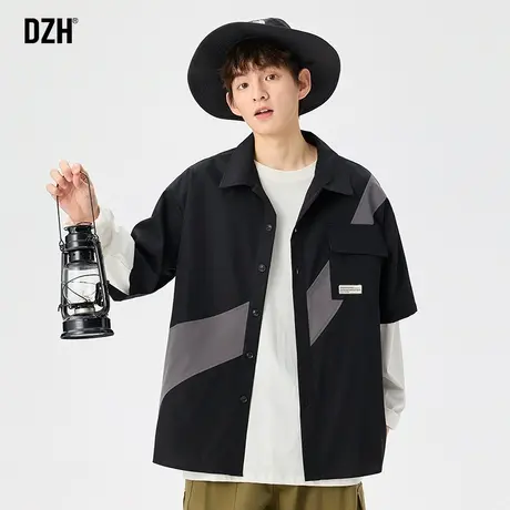 男士撞色衬衫男短袖高级感夏季薄款男装2023新款工装衬衣外套百搭商品大图