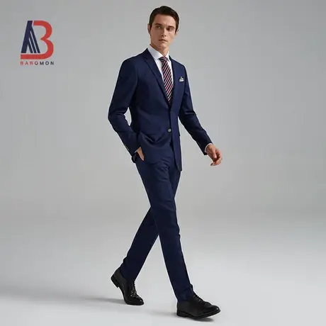 BAROMON/培罗蒙休闲西装外套男士商务正装礼服藏蓝色羊毛西服套装图片