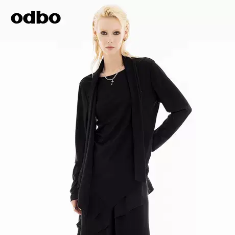 odbo/欧迪比欧时尚个性设计休闲上衣女2024秋新款高级感针织开衫商品大图