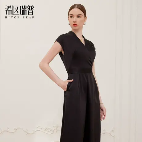 希区瑞普高端轻奢连体裤女夏季新款时尚气质v领连衣裤法式复古风图片