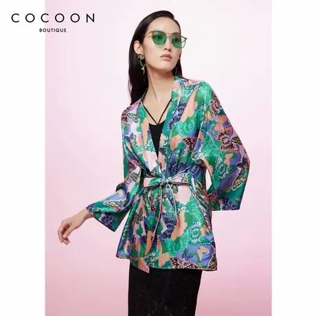 100%桑蚕丝 可可尼COCOON商场同款2024新款度假风休闲系带短外套图片