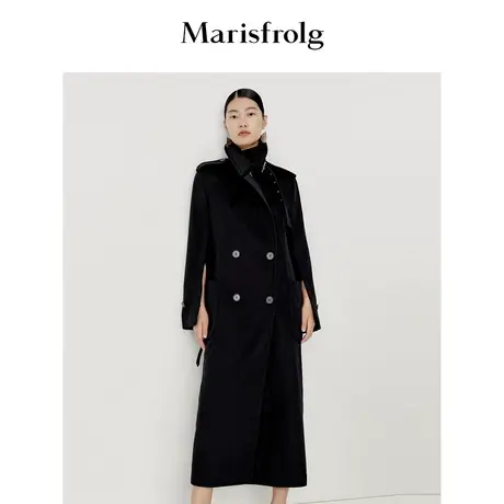 【逐光之旅】玛丝菲尔秋季黑色开衩袖肩章西装领风衣商品大图