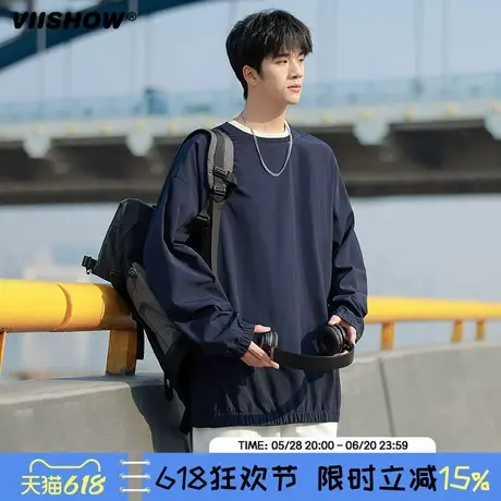 VIISHOW2025年春季圆领卫衣男宽松拼接休闲百搭青年上衣潮打底衫商品大图