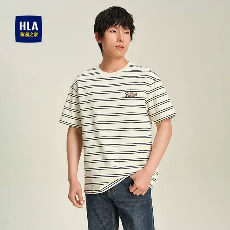 HLA/海澜之家艺术家联名短袖T恤25夏季新圆领印花条纹透气短袖男商品大图
