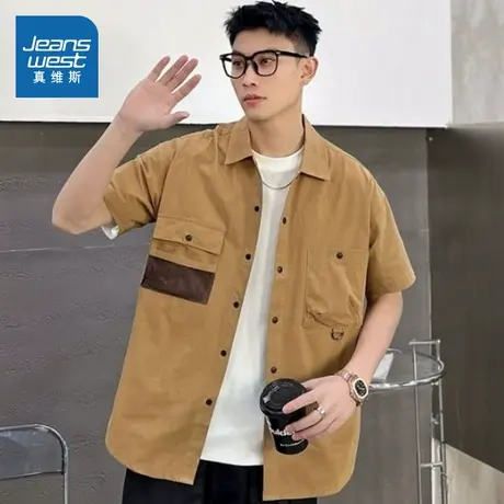 P5真维斯男装 2025夏季新款男款美式复古风时尚百搭男士短袖衬衫图片