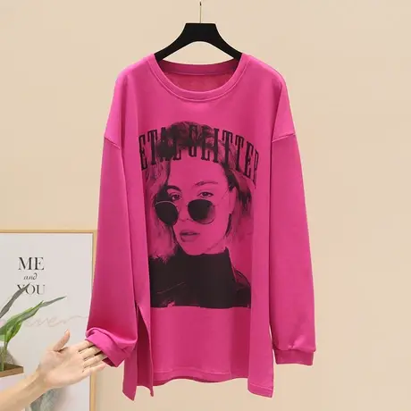 2023秋季新款美女印花长袖卫衣宽松大码套头圆领T恤上衣韩版潮流商品大图
