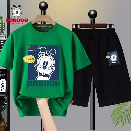 巴布豆男童运动套装夏季纯棉宽松短袖百搭儿童运动短裤两件装潮商品大图