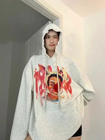 vintage卫衣女2023新款爆款大码宽松小个子连帽上衣ins潮秋季外套商品大图