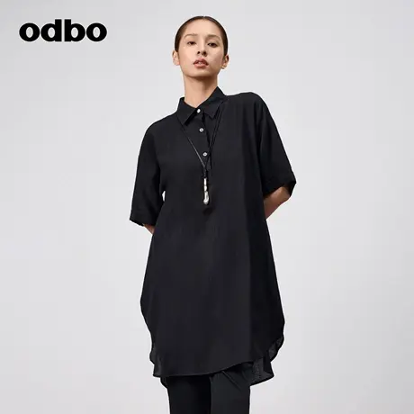 odbo/欧迪比欧休闲气质polo领短袖T恤女夏季舒适抗皱宽松显瘦上衣图片