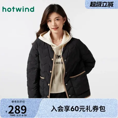 热风羽绒服2024年冬季新款女士圆领轻薄羽绒服宽松内搭面包服外套图片