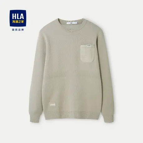 HLA/海澜之家修身圆领长袖针织衫23秋冬新款贴袋装饰加厚套头衫男商品大图