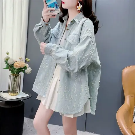设计感破洞复古港味牛仔衬衫女春季2025新款宽松洋气休闲外套上衣商品大图