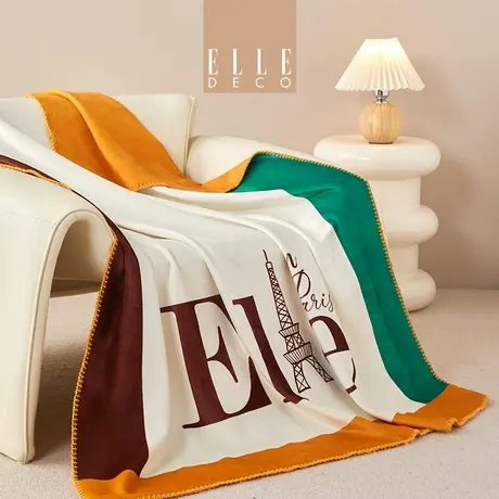 ELLE DECO锦狐绒重力毯色块拼接盖毯空调毯午休毯橙色 ELLE橙商品大图