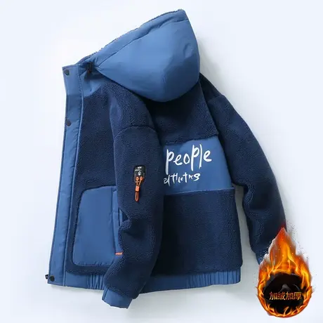 冬季青少年棉衣男孩潮流加厚棉袄初中高中学生帅气保暖羊羔绒外套商品大图