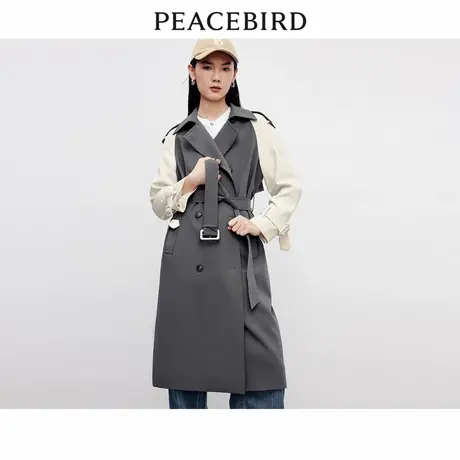 太平鸟女装秋季新款拼色插肩袖风衣A1BED3401商品大图